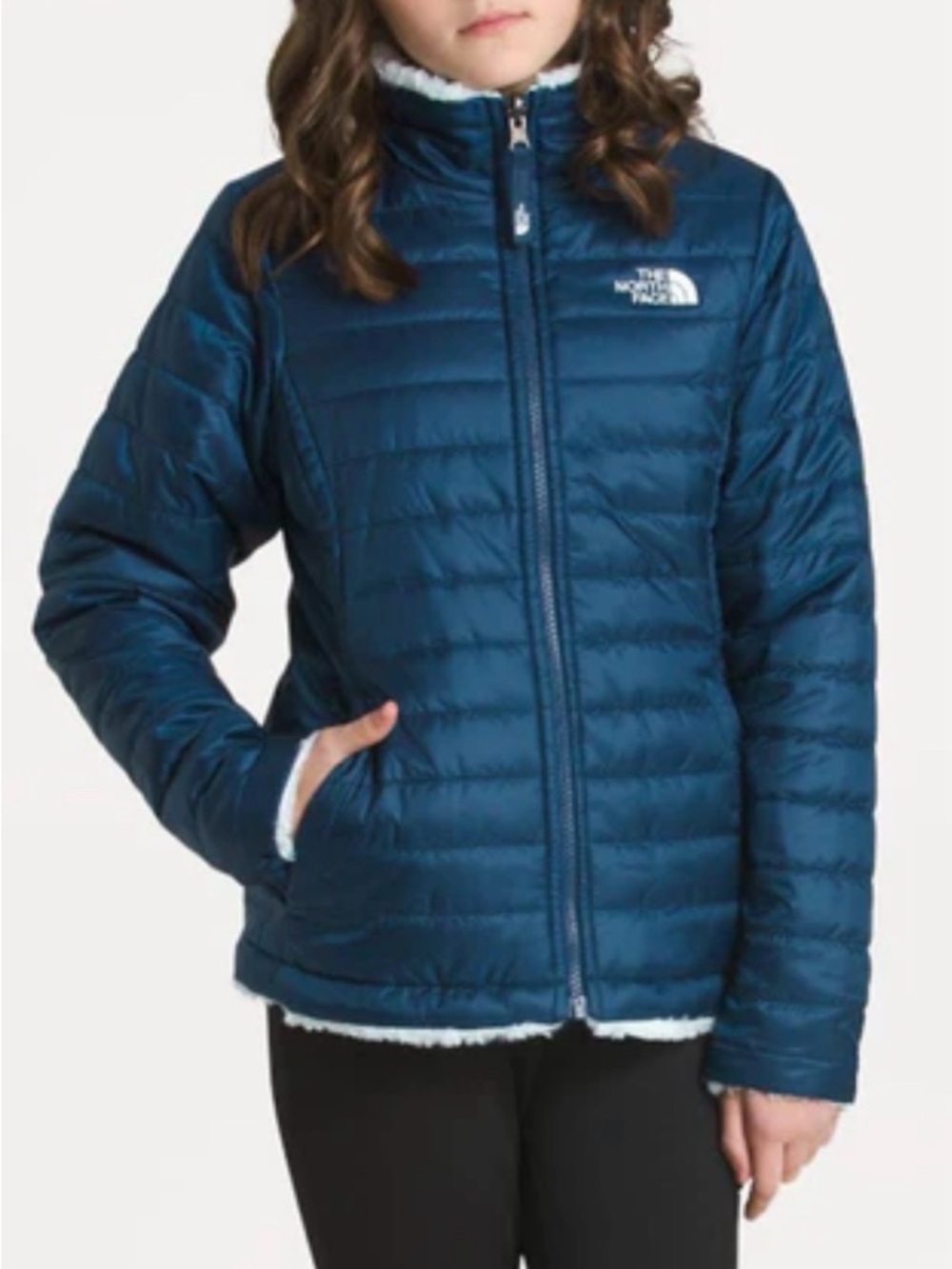 The North Face Girls’ Navy Quilted Insulated Reversible Puffer Jacket size 10/12